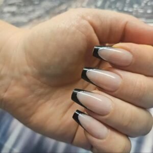 24pcs Black French Tip Long Press On